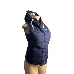 Women XS Penfield Lucedale Down Hooded Quilted Snap Button Navy Vest Puffer